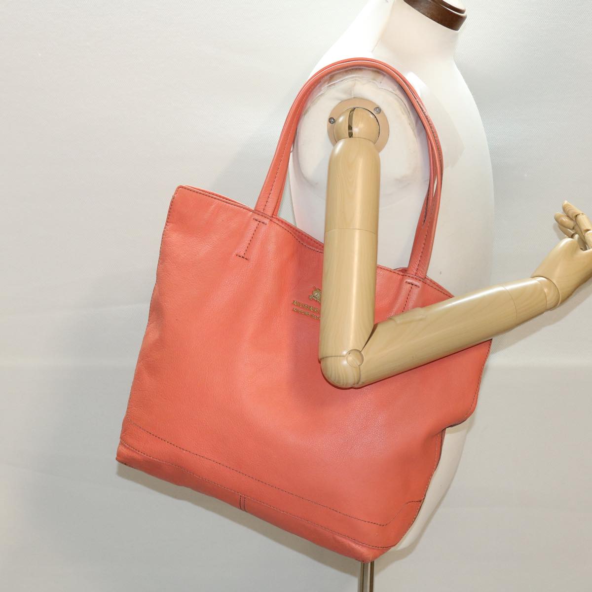 BURBERRY Tote Bag Leather Orange Auth yk7150