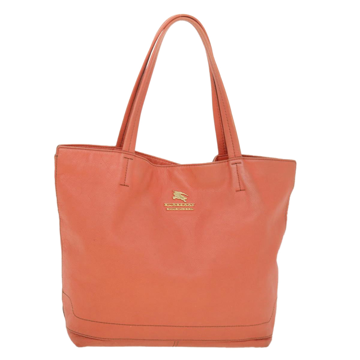 BURBERRY Tote Bag Leather Orange Auth yk7150