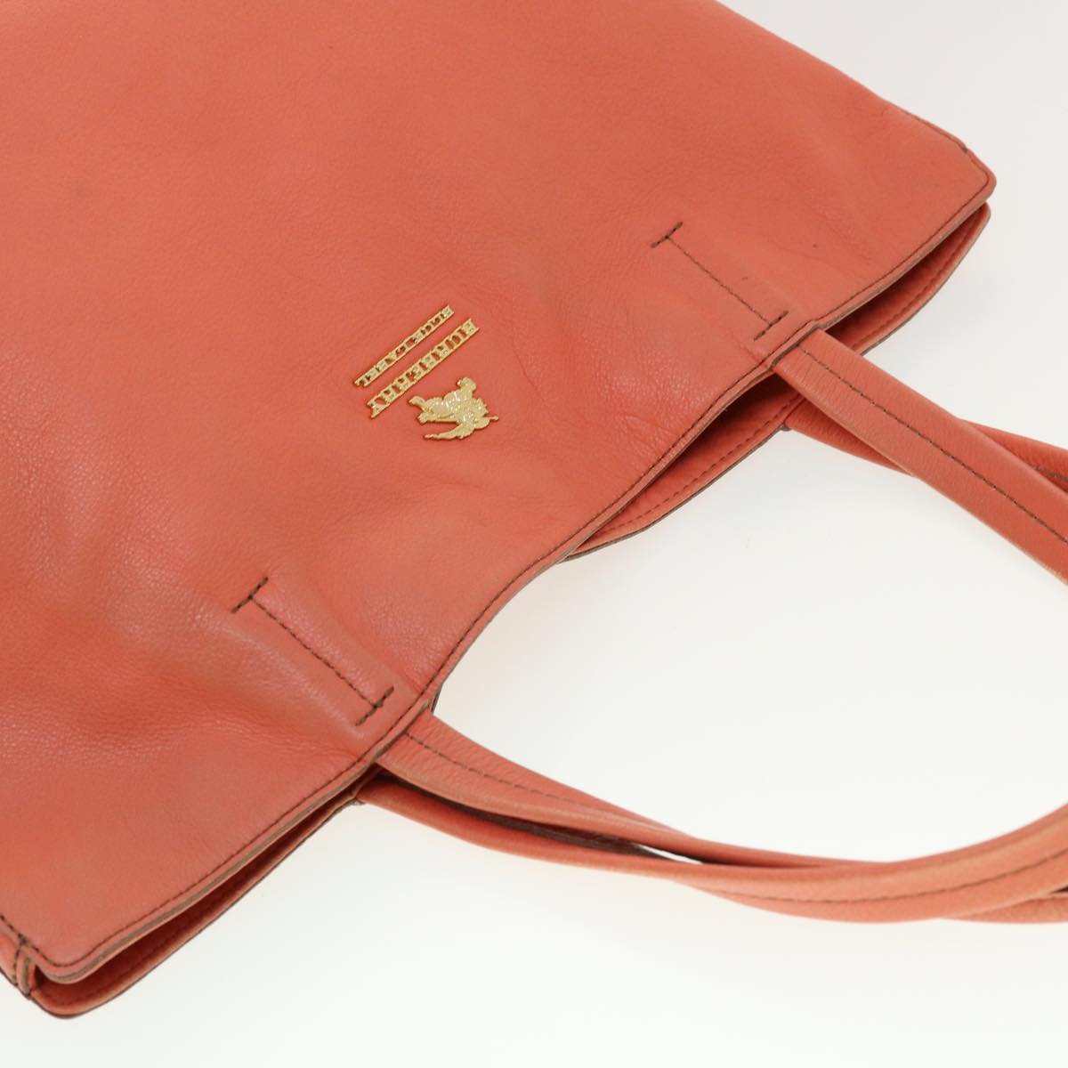 BURBERRY Tote Bag Leather Orange Auth yk7150