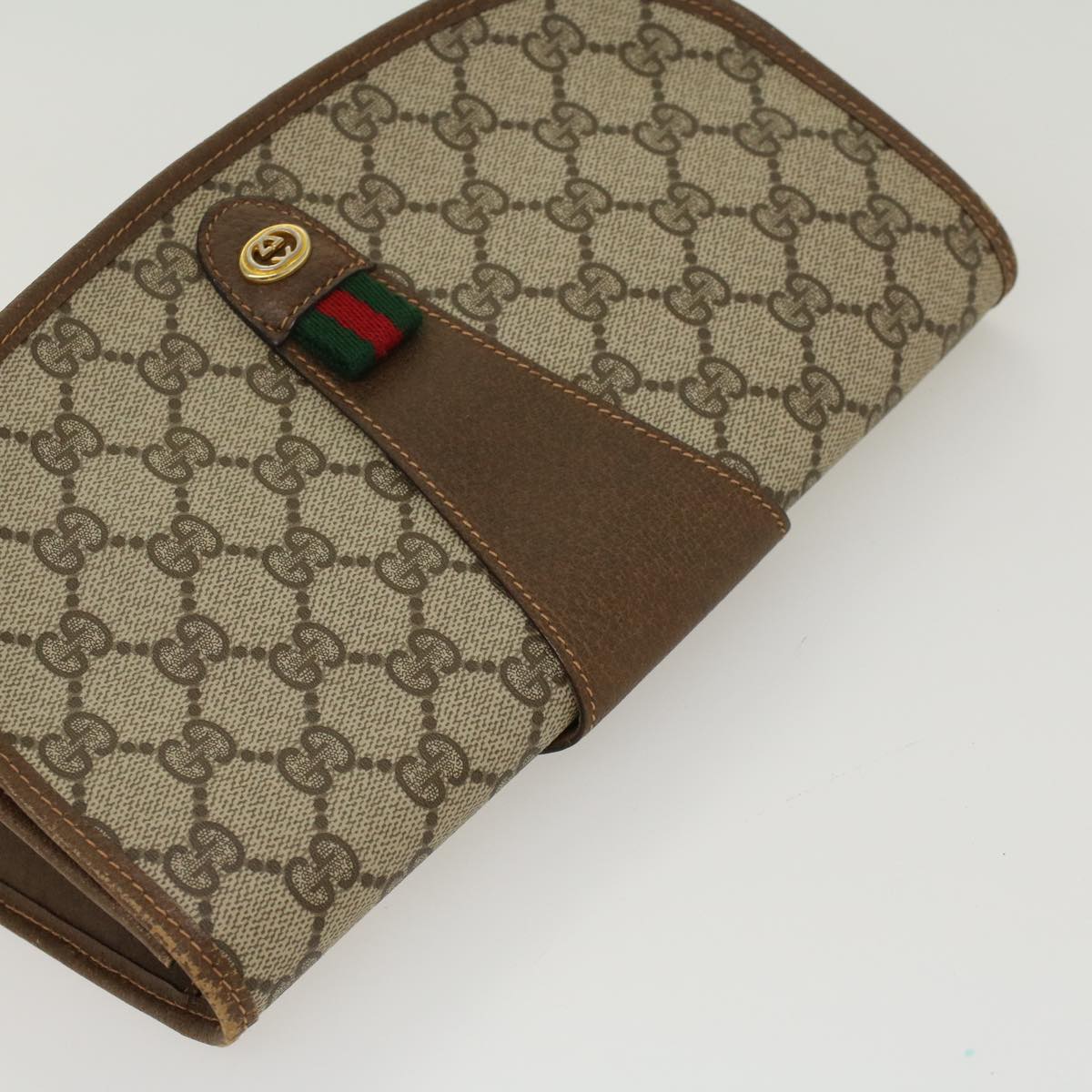 GUCCI GG Canvas Web Sherry Line Clutch Bag Beige Red Green 89.01.030 Auth yk7159