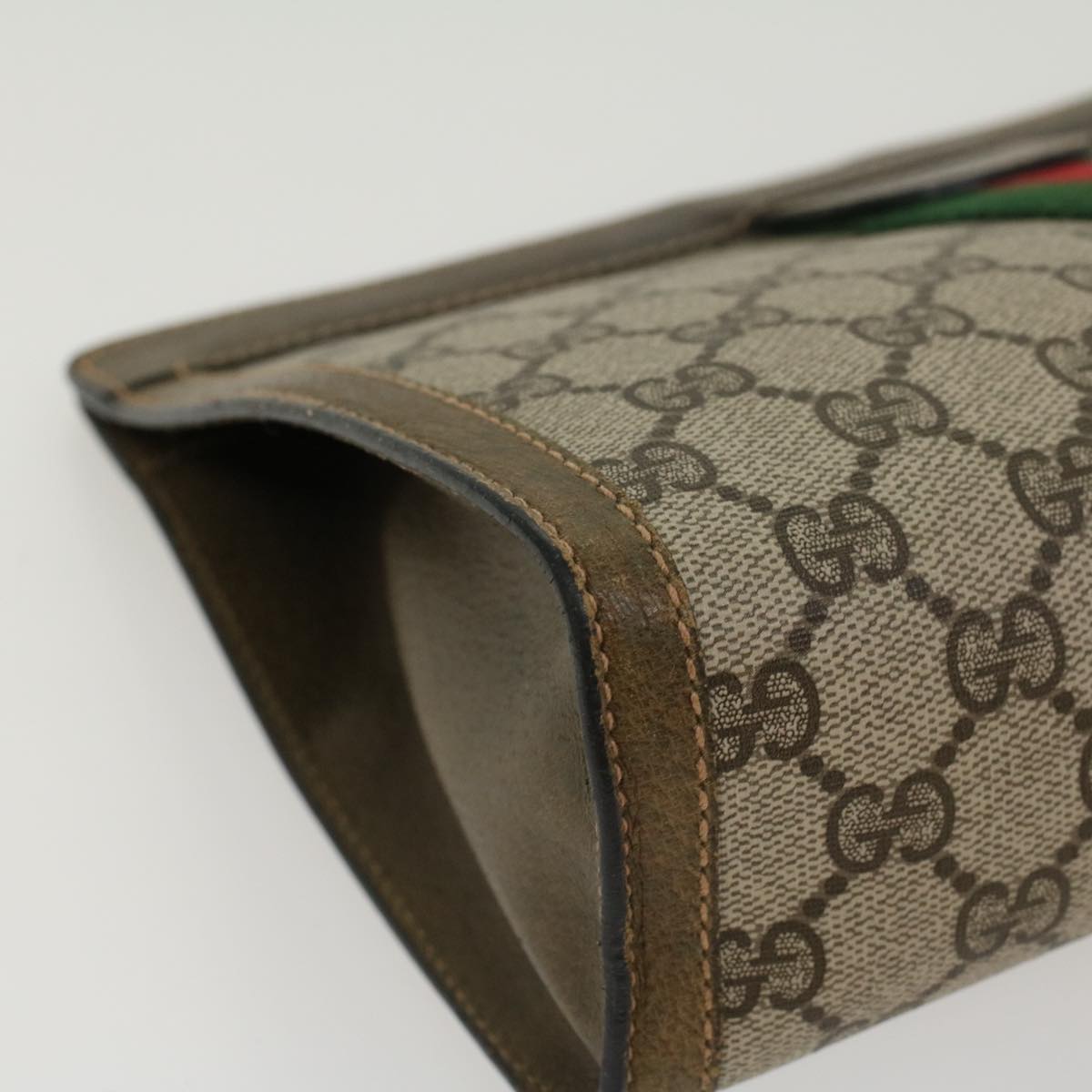 GUCCI GG Canvas Web Sherry Line Clutch Bag Beige Red Green Auth yk7165