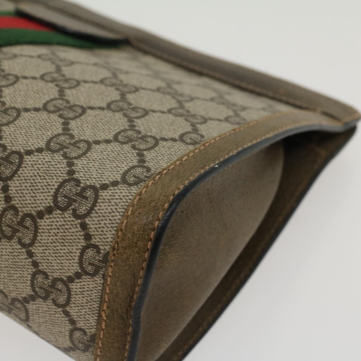 GUCCI GG Canvas Web Sherry Line Clutch Bag Beige Red Green Auth yk7165