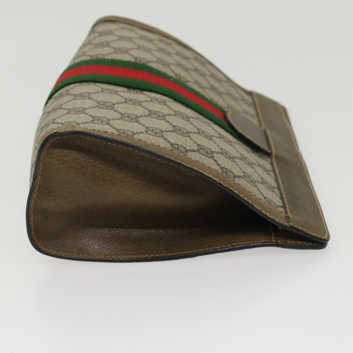 GUCCI GG Canvas Web Sherry Line Clutch Bag Beige Red Green Auth yk7165