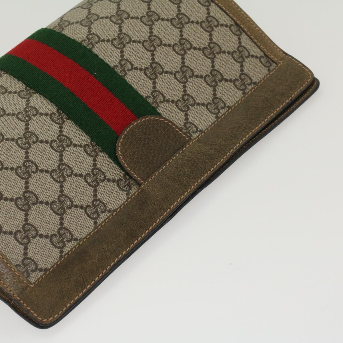 GUCCI GG Canvas Web Sherry Line Clutch Bag Beige Red Green Auth yk7165