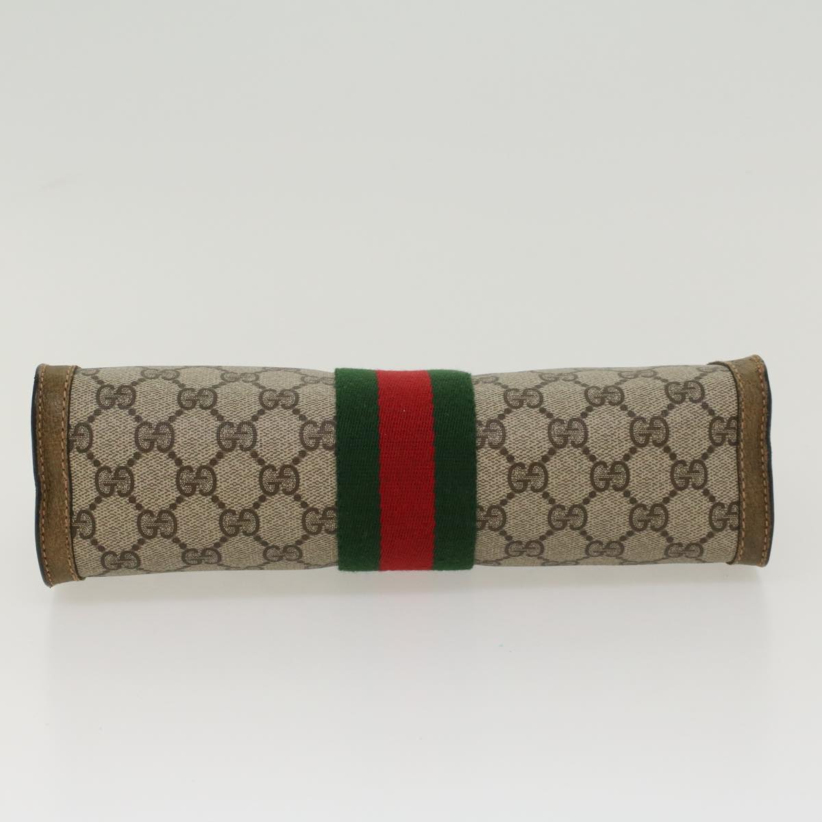 GUCCI GG Canvas Web Sherry Line Clutch Bag Beige Red Green Auth yk7165