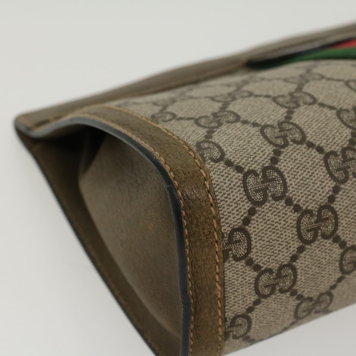 GUCCI GG Canvas Web Sherry Line Clutch Bag Beige Red Green Auth yk7165