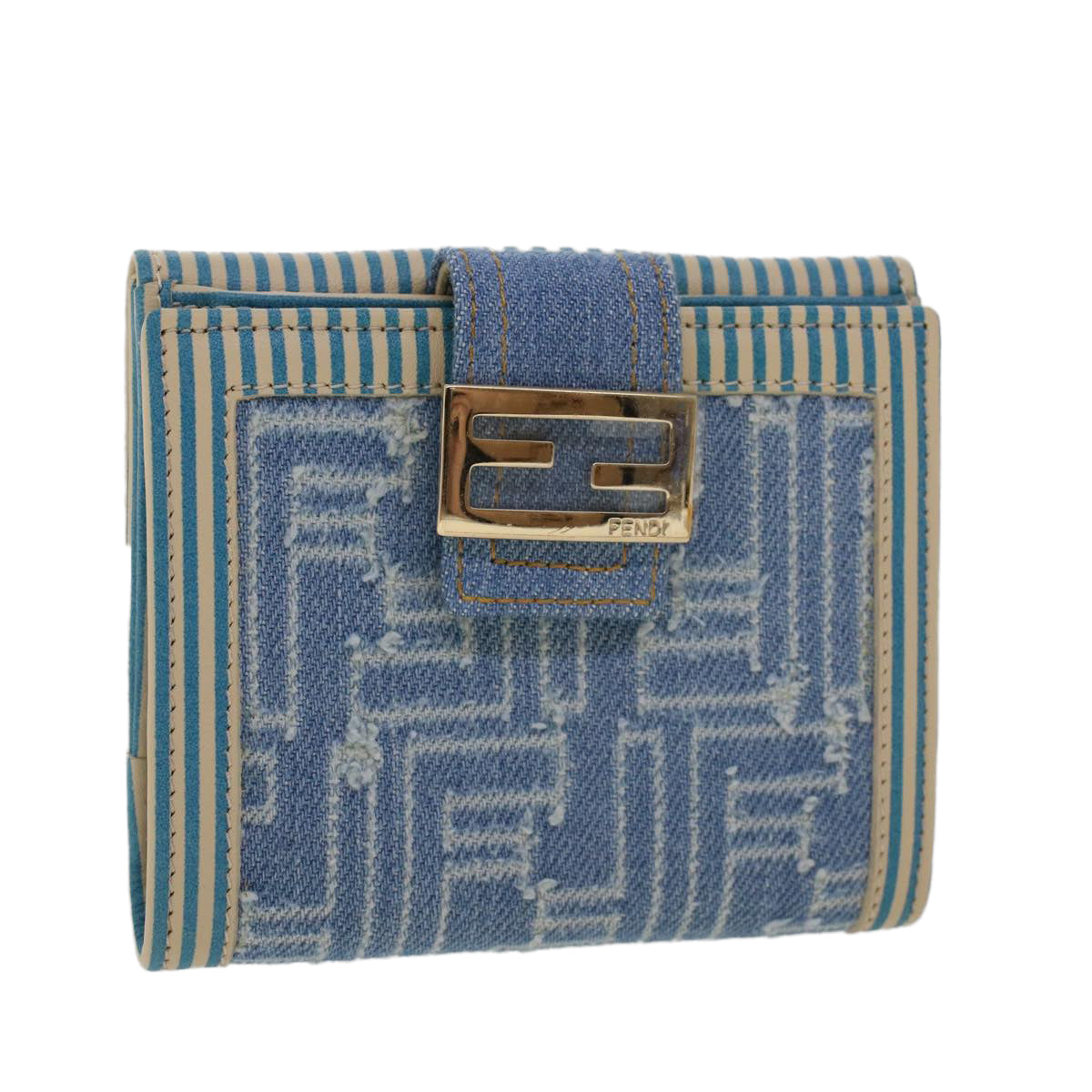 FENDI Zucca Canvas Wallet Denim Blue Auth yk7166