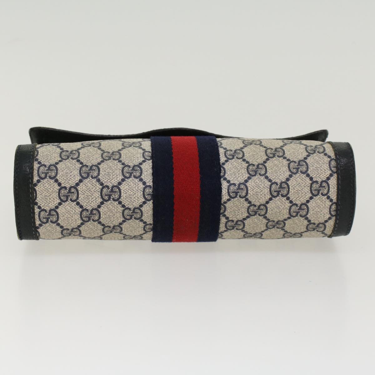 GUCCI GG Canvas Sherry Line Clutch Bag PVC Leather Gray Red Navy Auth yk7169