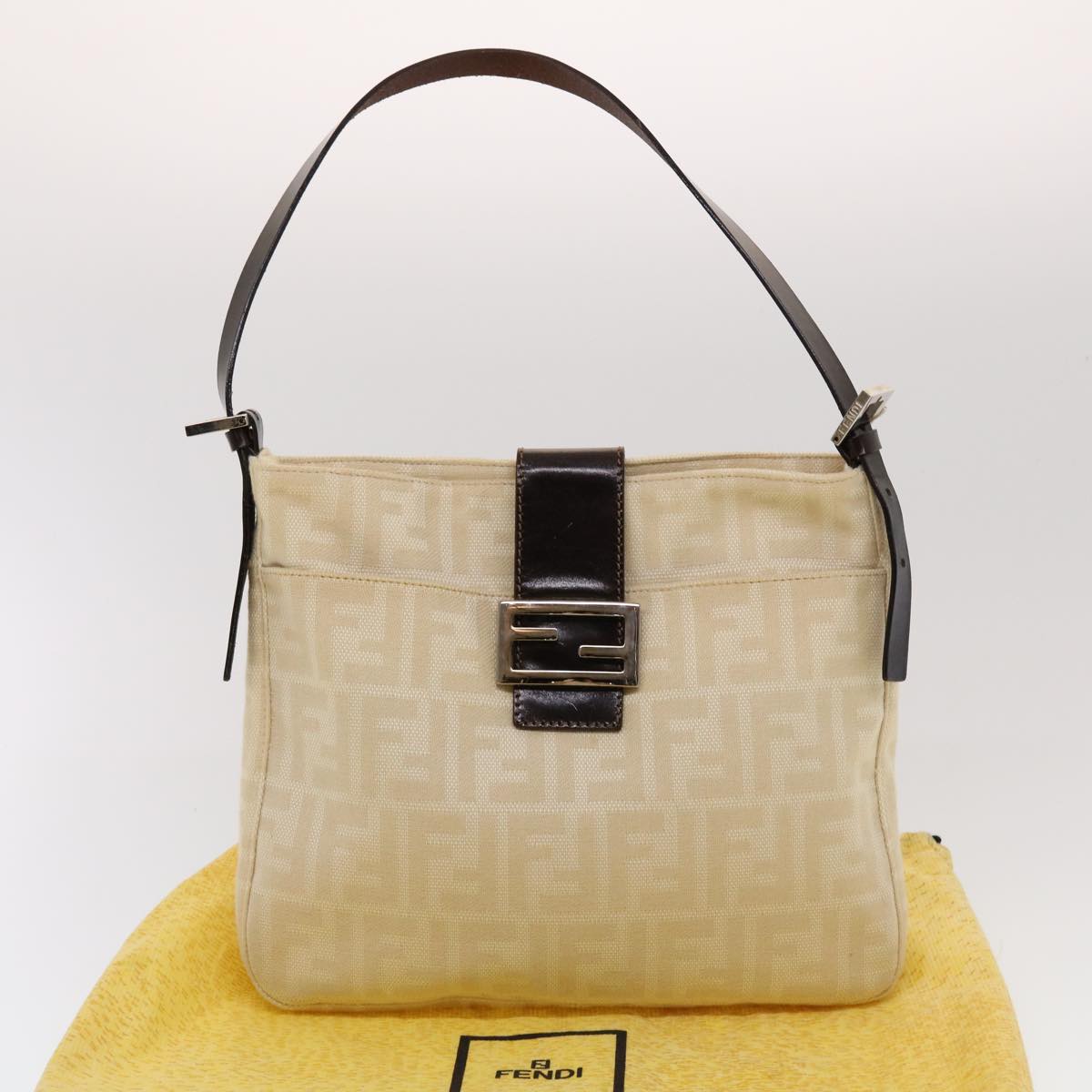 FENDI Zucca Canvas Mamma Baguette Shoulder Bag Beige Auth yk7171