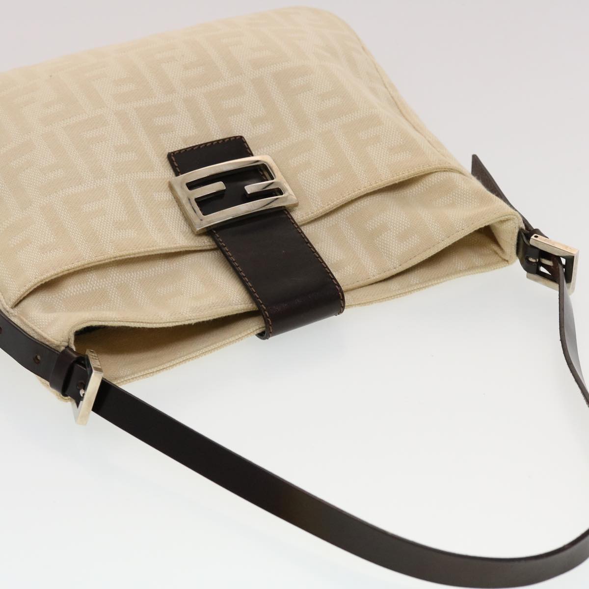 FENDI Zucca Canvas Mamma Baguette Shoulder Bag Beige Auth yk7171