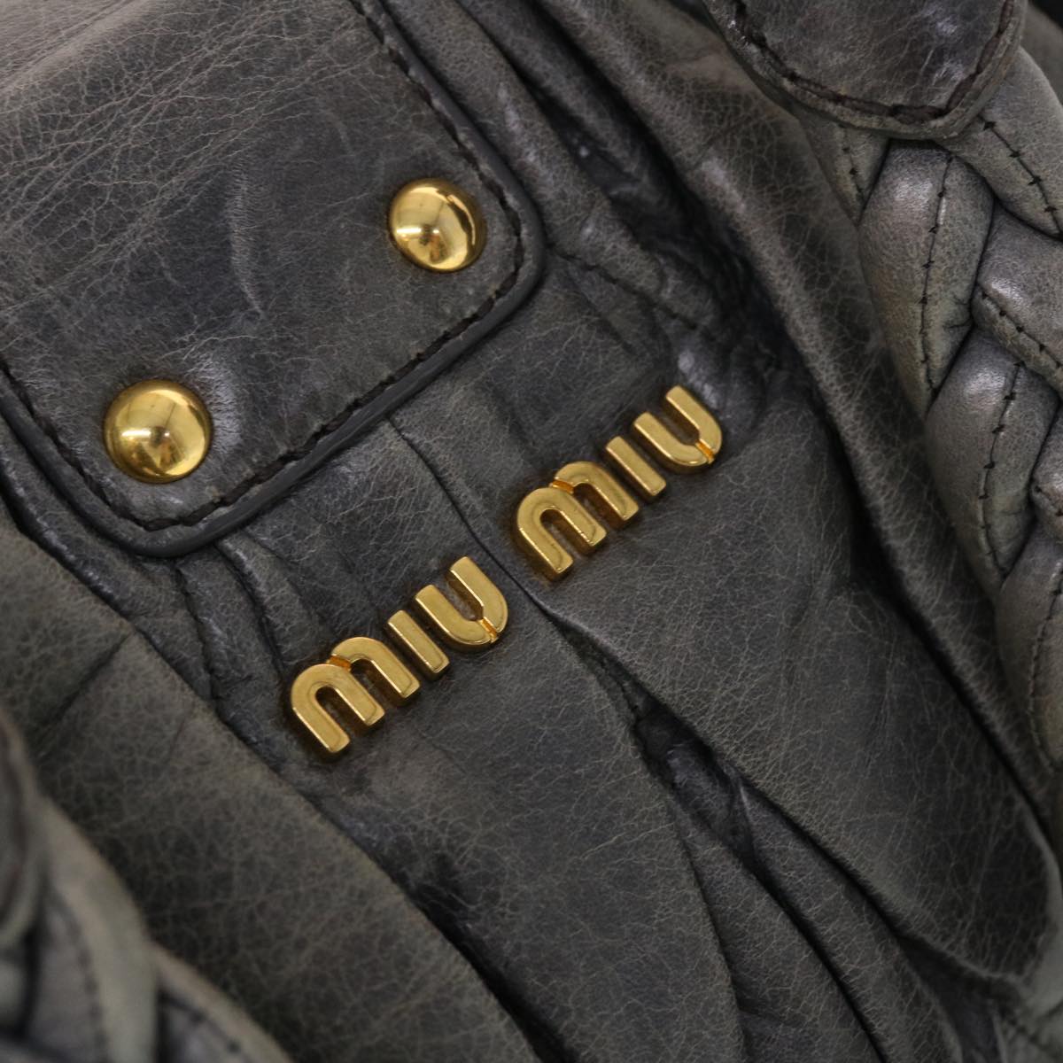 Miu Miu Matelasse Hand Bag Leather 2way Gray Auth yk7173