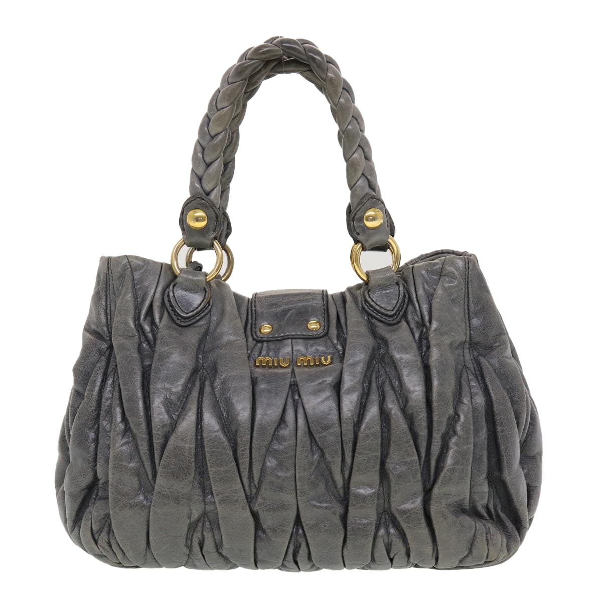 Miu Miu Matelasse Hand Bag Leather 2way Gray Auth yk7173 - 0