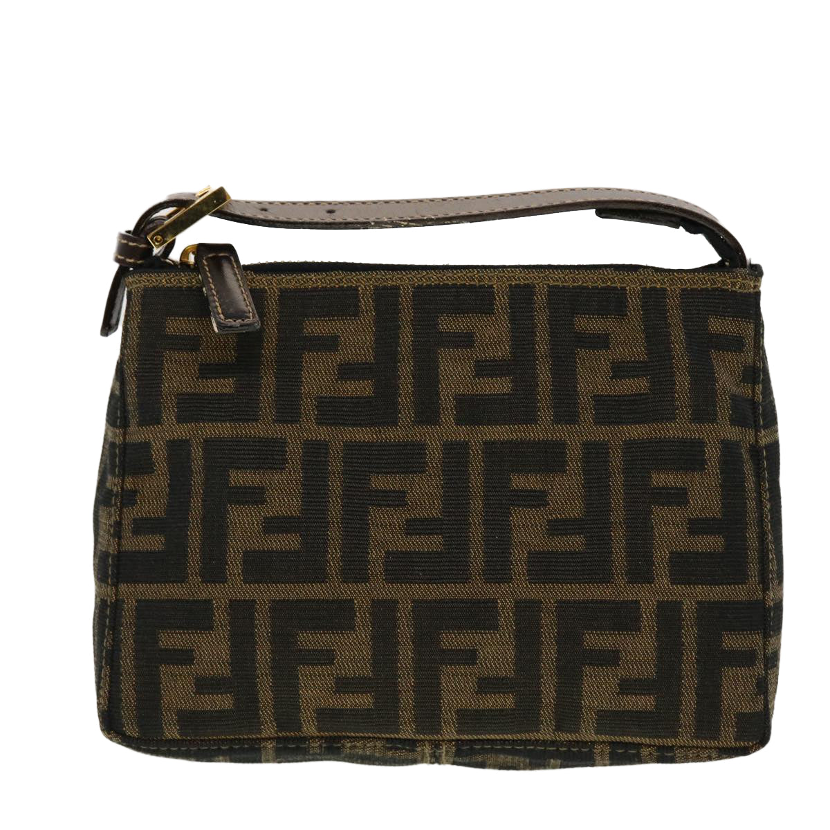 FENDI Zucca Canvas Hand Bag Black Brown 2349-26580-089 Auth yk7204