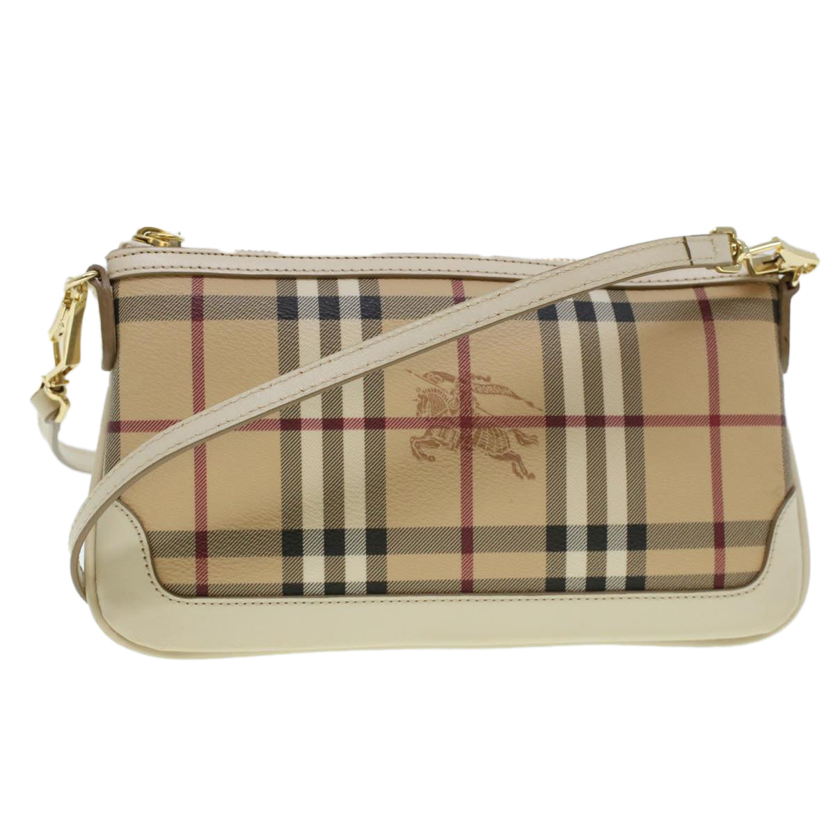 BURBERRY Nova Check Shoulder Bag PVC Leather Beige Auth yk7206