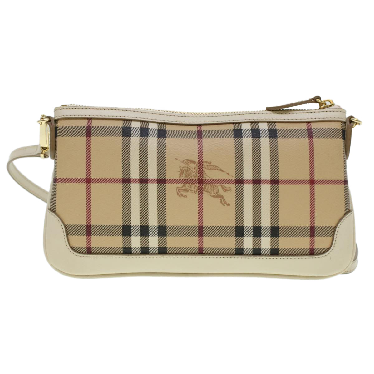 BURBERRY Nova Check Shoulder Bag PVC Leather Beige Auth yk7206