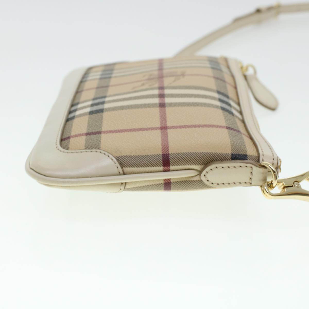 BURBERRY Nova Check Shoulder Bag PVC Leather Beige Auth yk7206