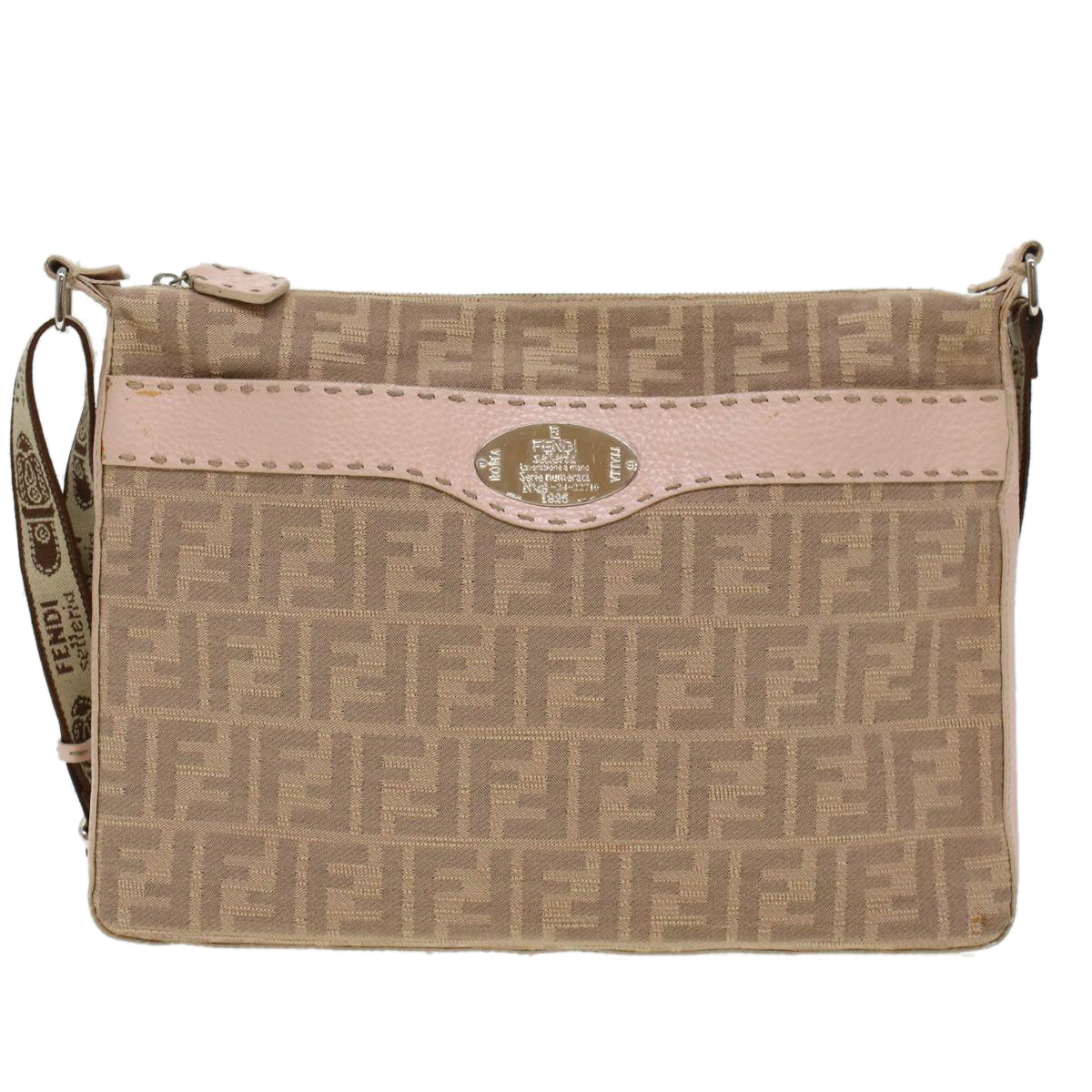 FENDI Zucca Canvas Celeria Shoulder Bag Beige Auth yk7228