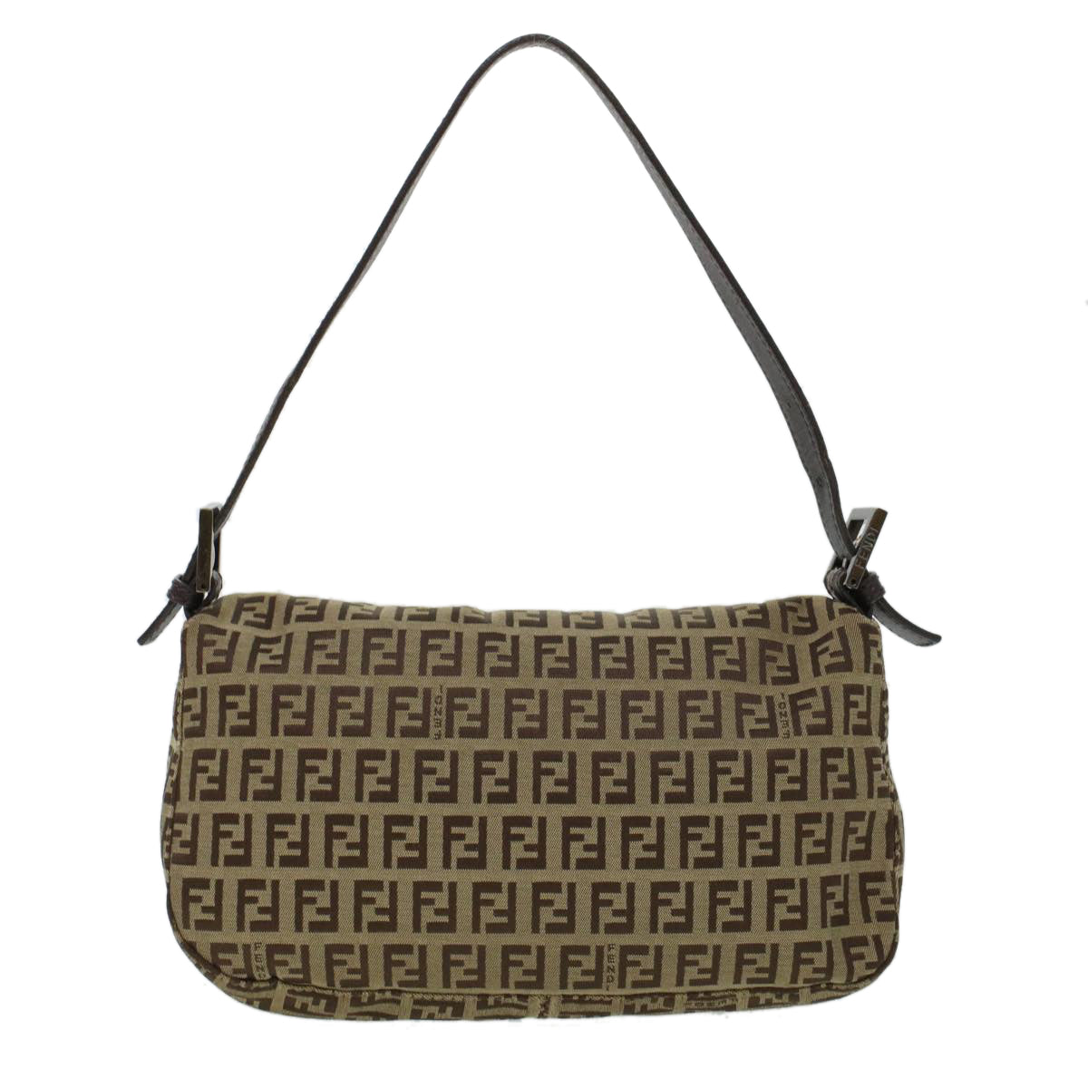 FENDI Zucchino Canvas Mamma Baguette Shoulder Bag Beige Auth yk7232