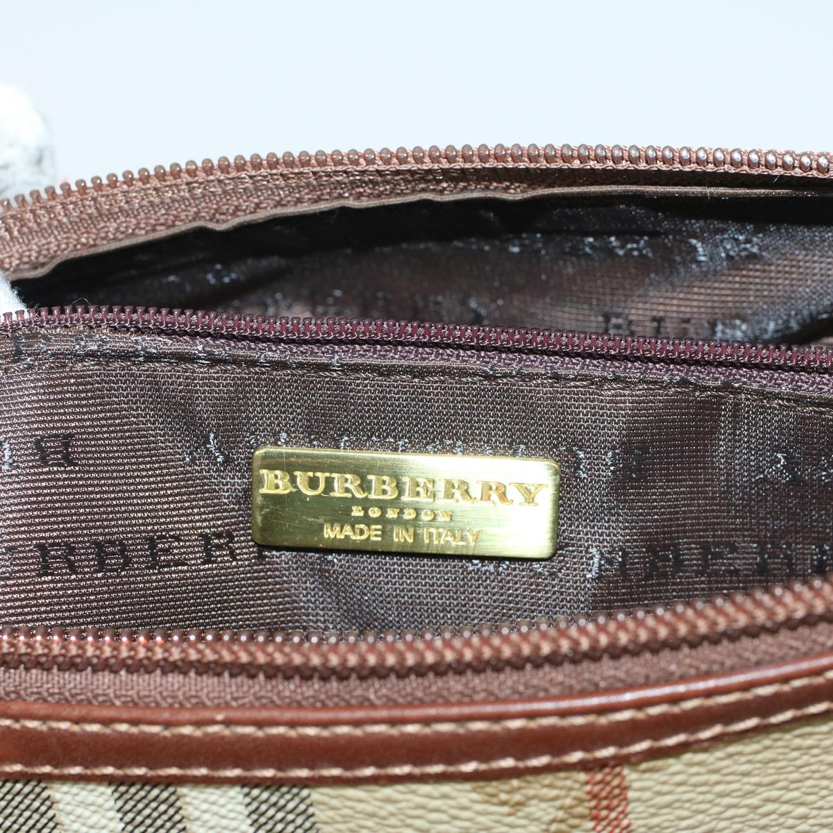 BURBERRY Nova Check Boston Bag PVC Leather Beige Auth yk7246