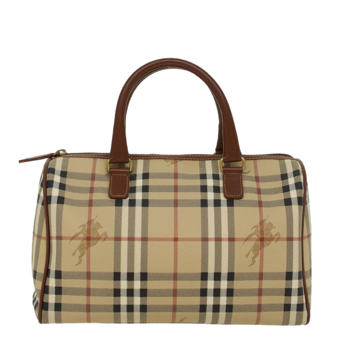 BURBERRY Nova Check Boston Bag PVC Leather Beige Auth yk7246