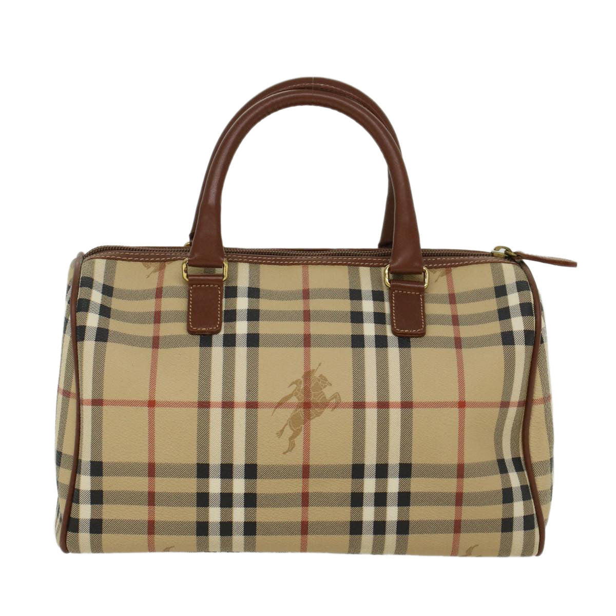 BURBERRY Nova Check Boston Bag PVC Leather Beige Auth yk7246 - 0