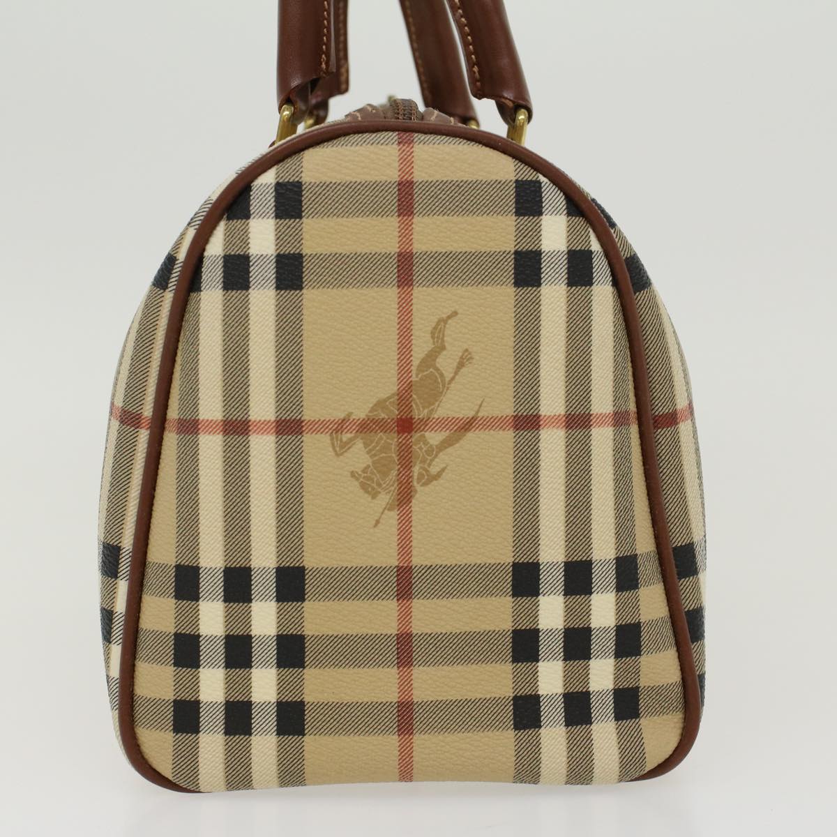 BURBERRY Nova Check Boston Bag PVC Leather Beige Auth yk7246