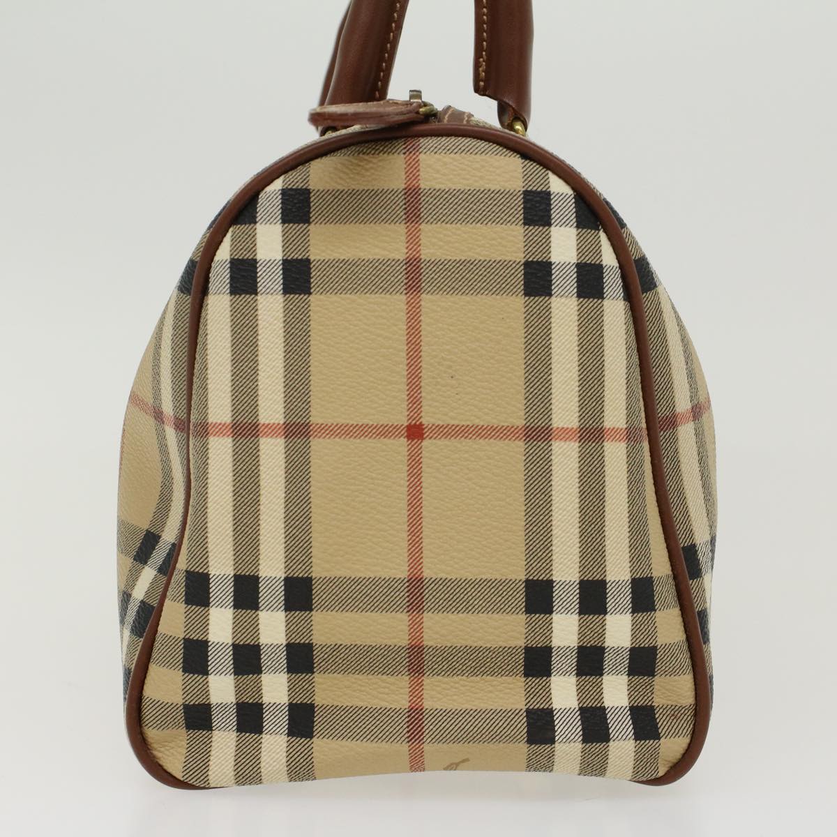 BURBERRY Nova Check Boston Bag PVC Leather Beige Auth yk7246