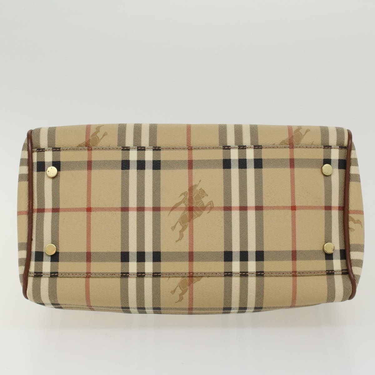 BURBERRY Nova Check Boston Bag PVC Leather Beige Auth yk7246