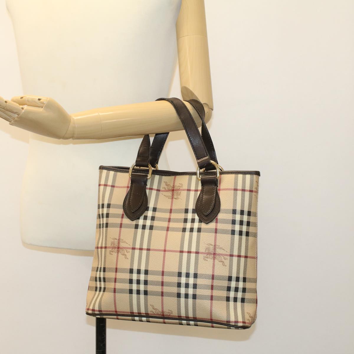 BURBERRY Nova Check Tote Bag PVC Leather Beige Auth yk7251