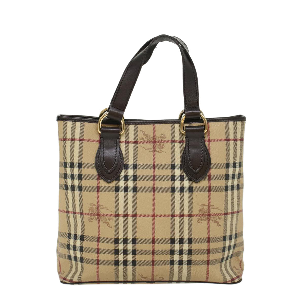 BURBERRY Nova Check Tote Bag PVC Leather Beige Auth yk7251 - 0