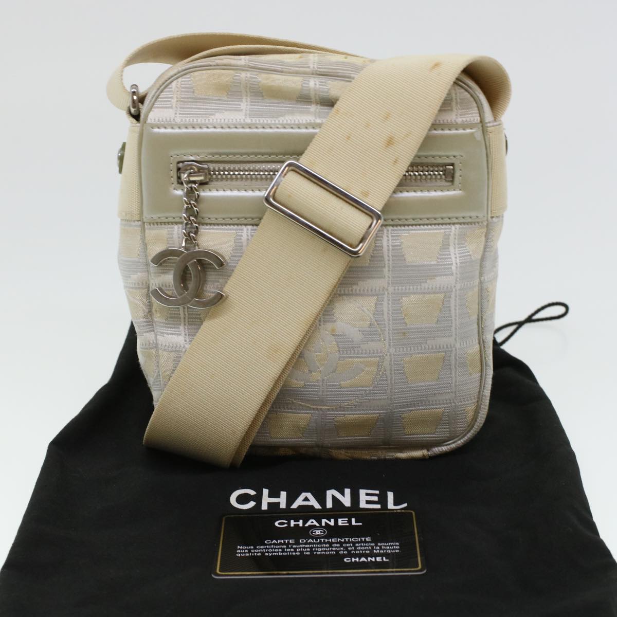 CHANEL Travel line Shoulder Bag Canvas Gray CC Auth yk7272