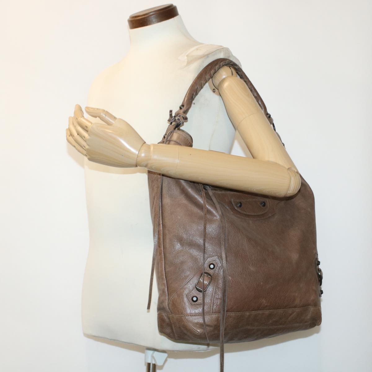 BALENCIAGA The Day Shoulder Bag Leather Brown 140442 Auth yk7279