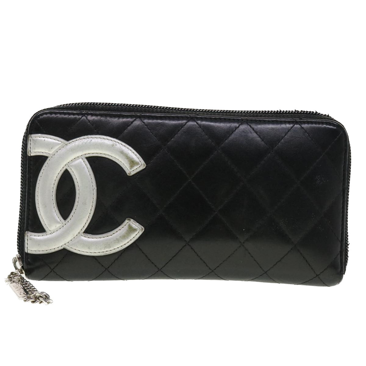 CHANEL Cambon Line Wallet Leather Black CC Auth yk7331