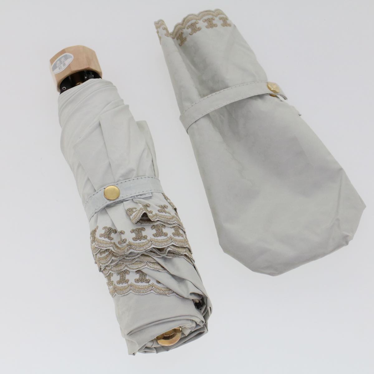 CELINE Macadam Canvas Folding Umbrella Nylon Beige Auth yk7407B