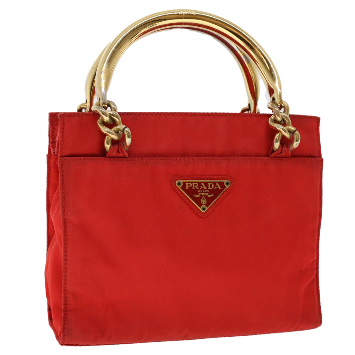 PRADA Hand Bag Nylon Red Auth yk7429