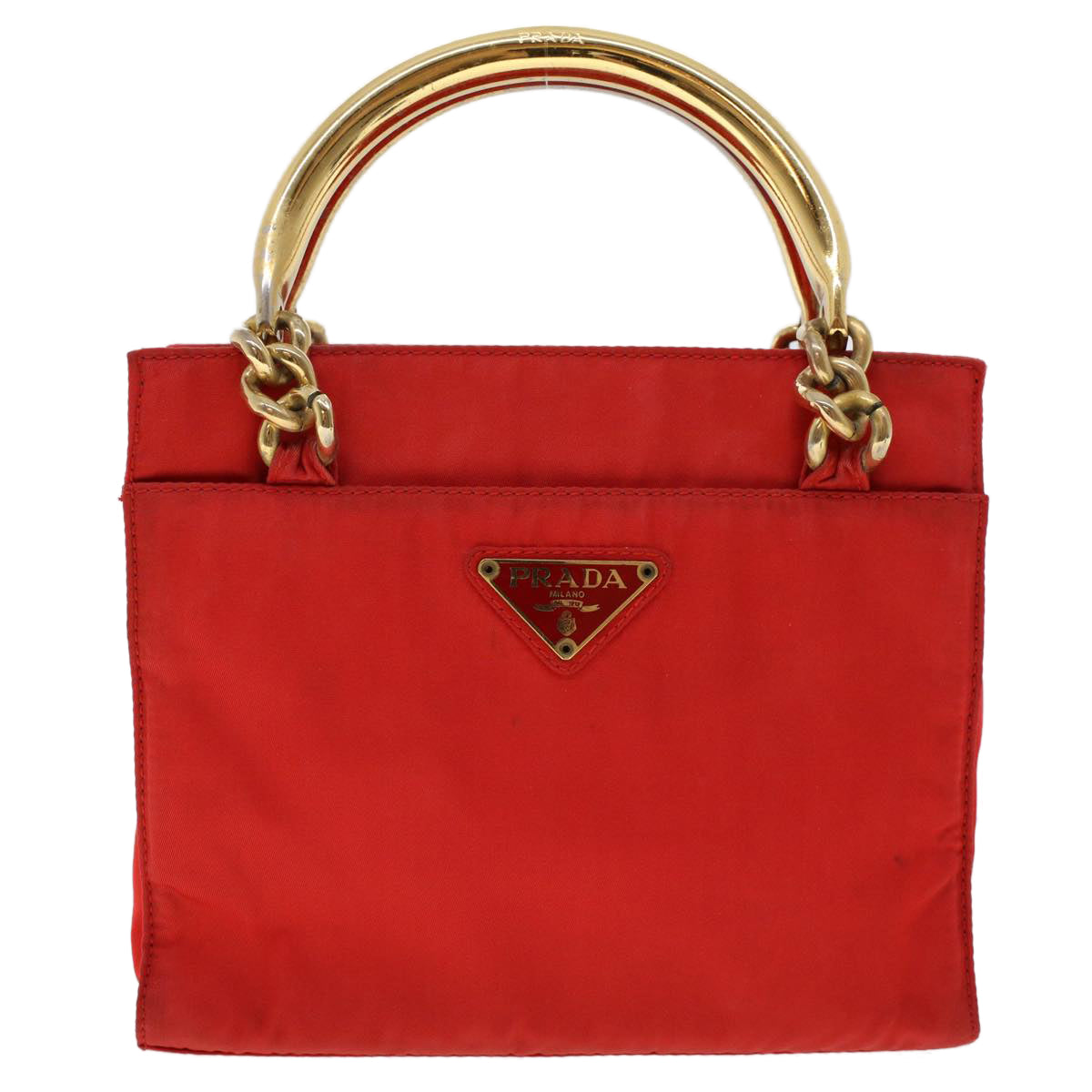 PRADA Hand Bag Nylon Red Auth yk7429