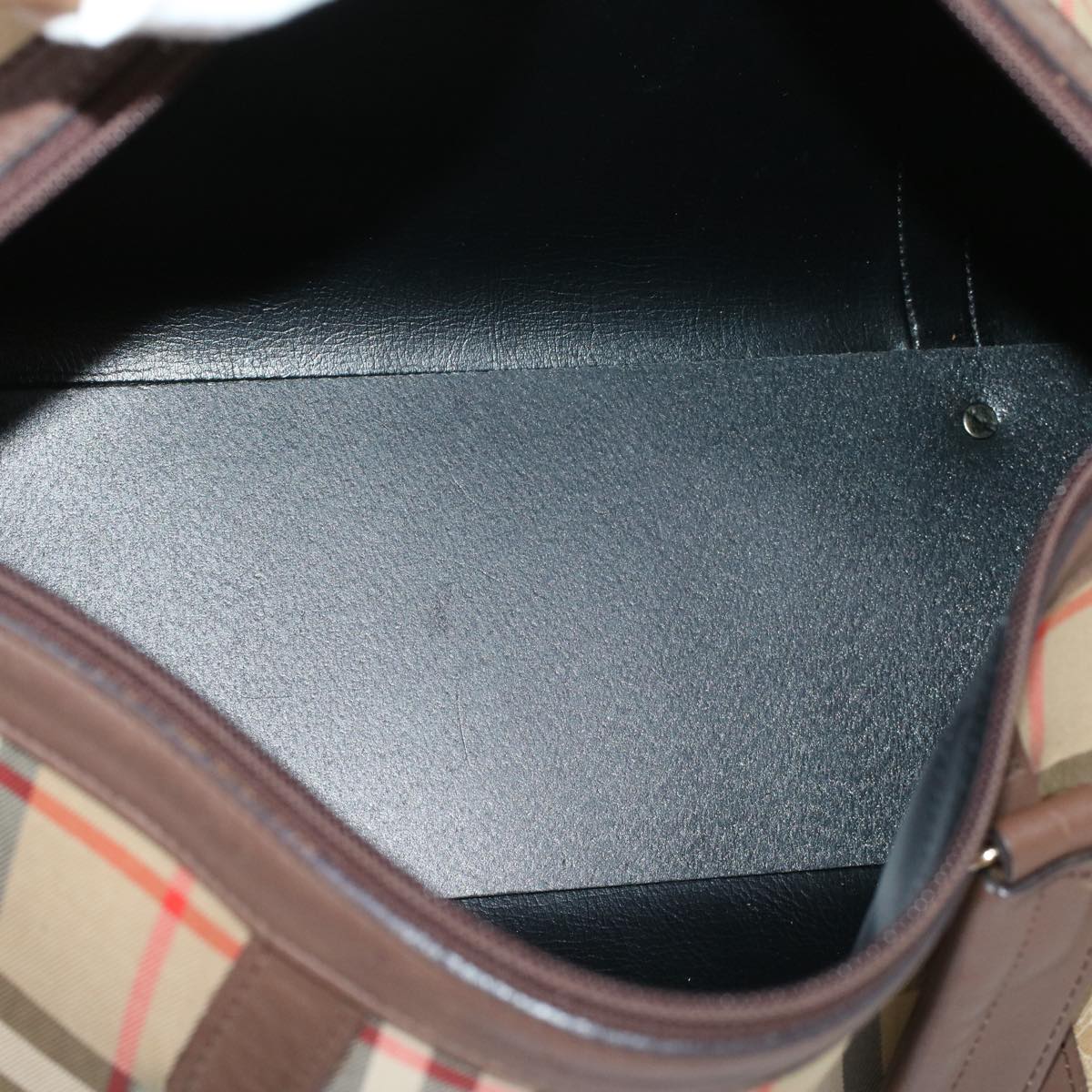 Burberrys Nova Check Boston Bag Nylon Leather Beige Auth yk7434