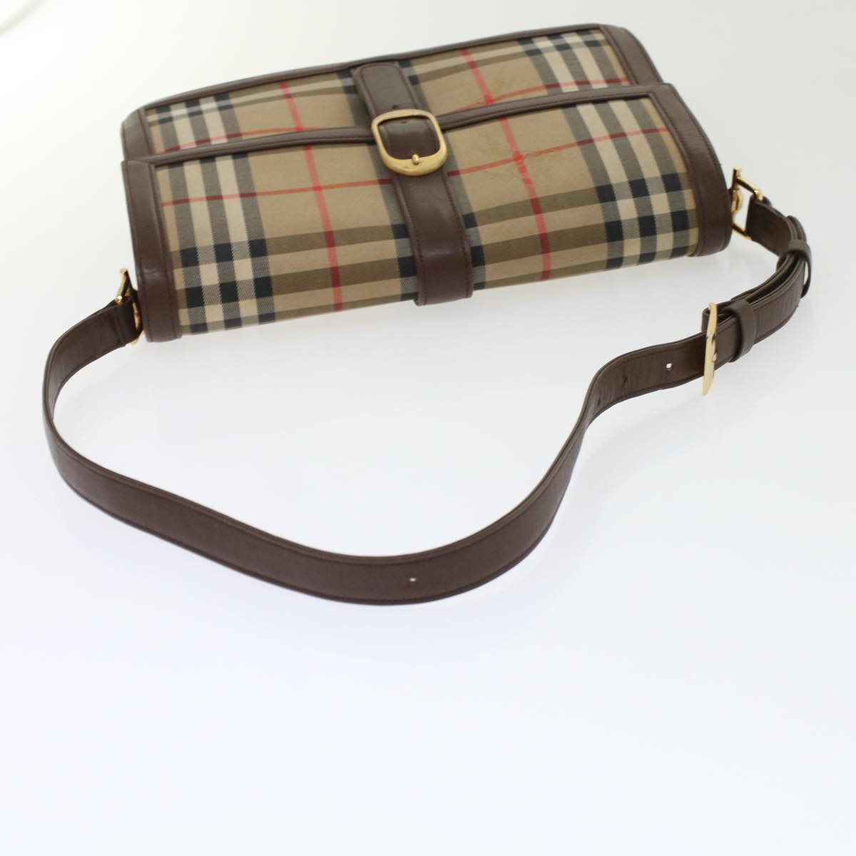 BURBERRY Nova Check Shoulder Bag Nylon Leather Beige Auth yk7435