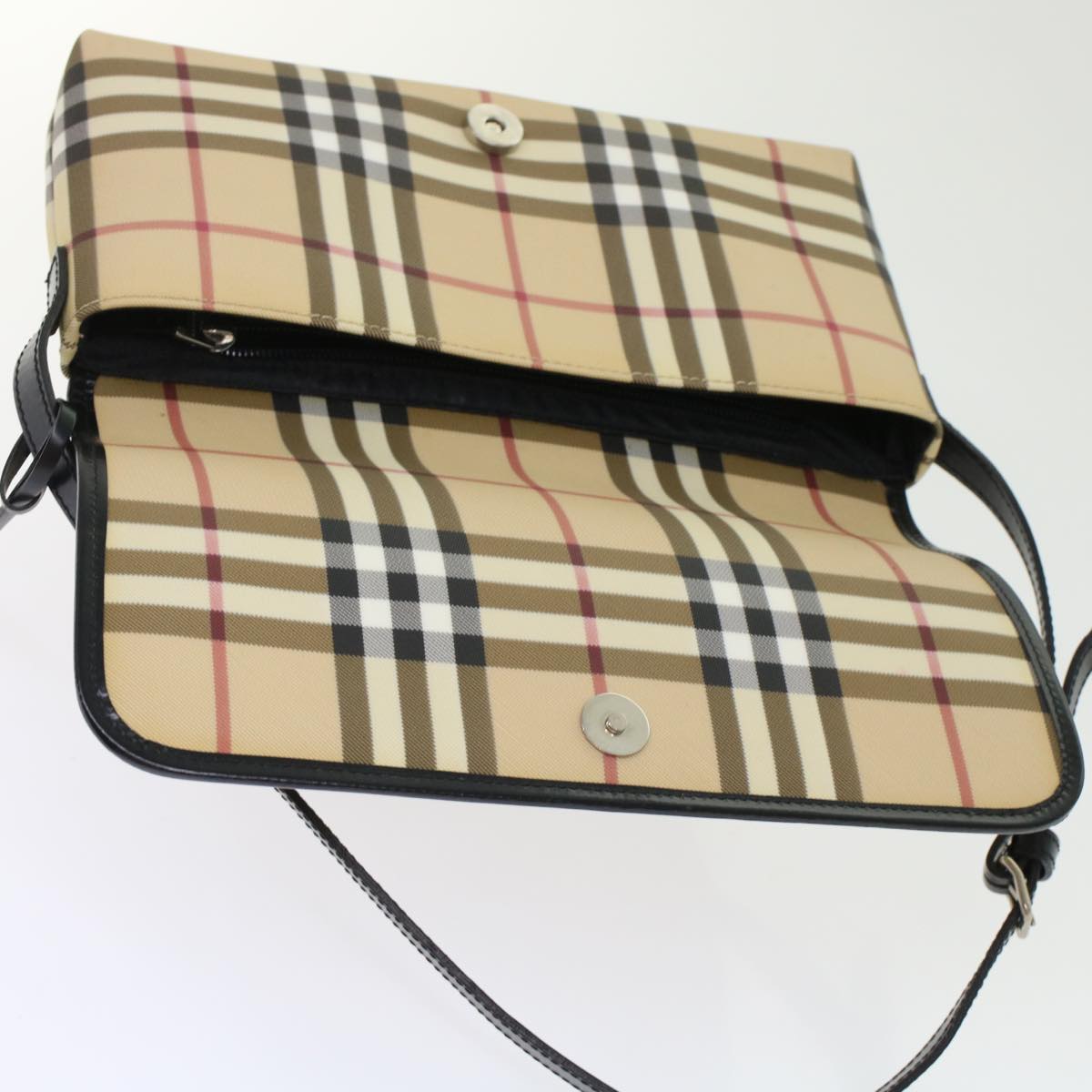 BURBERRY Nova Check Shoulder Bag PVC Leather Beige Auth yk7436