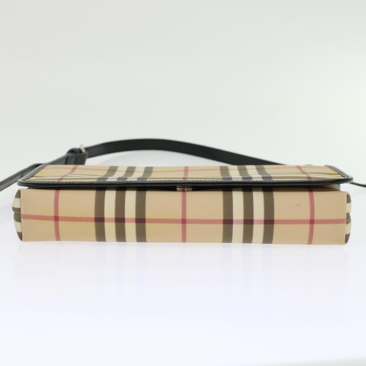 BURBERRY Nova Check Shoulder Bag PVC Leather Beige Auth yk7436