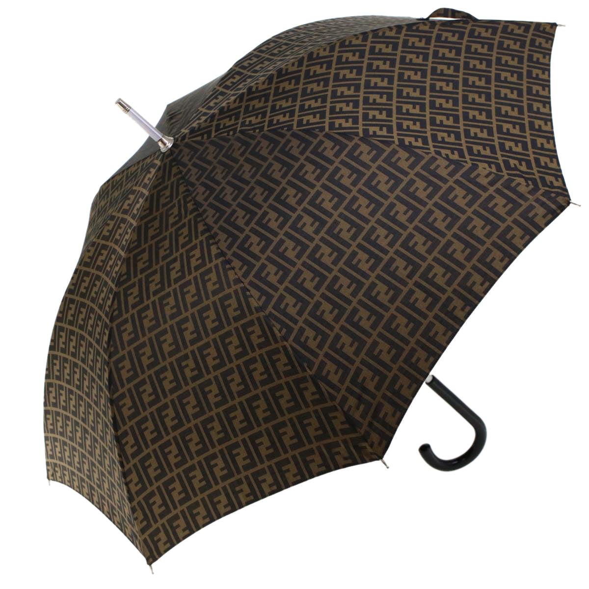 FENDI Zucca Canvas Umbrella Nylon Brown Black Auth yk7439