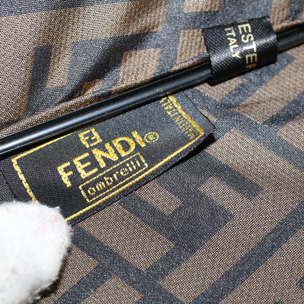 FENDI Zucca Canvas Umbrella Nylon Brown Black Auth yk7439