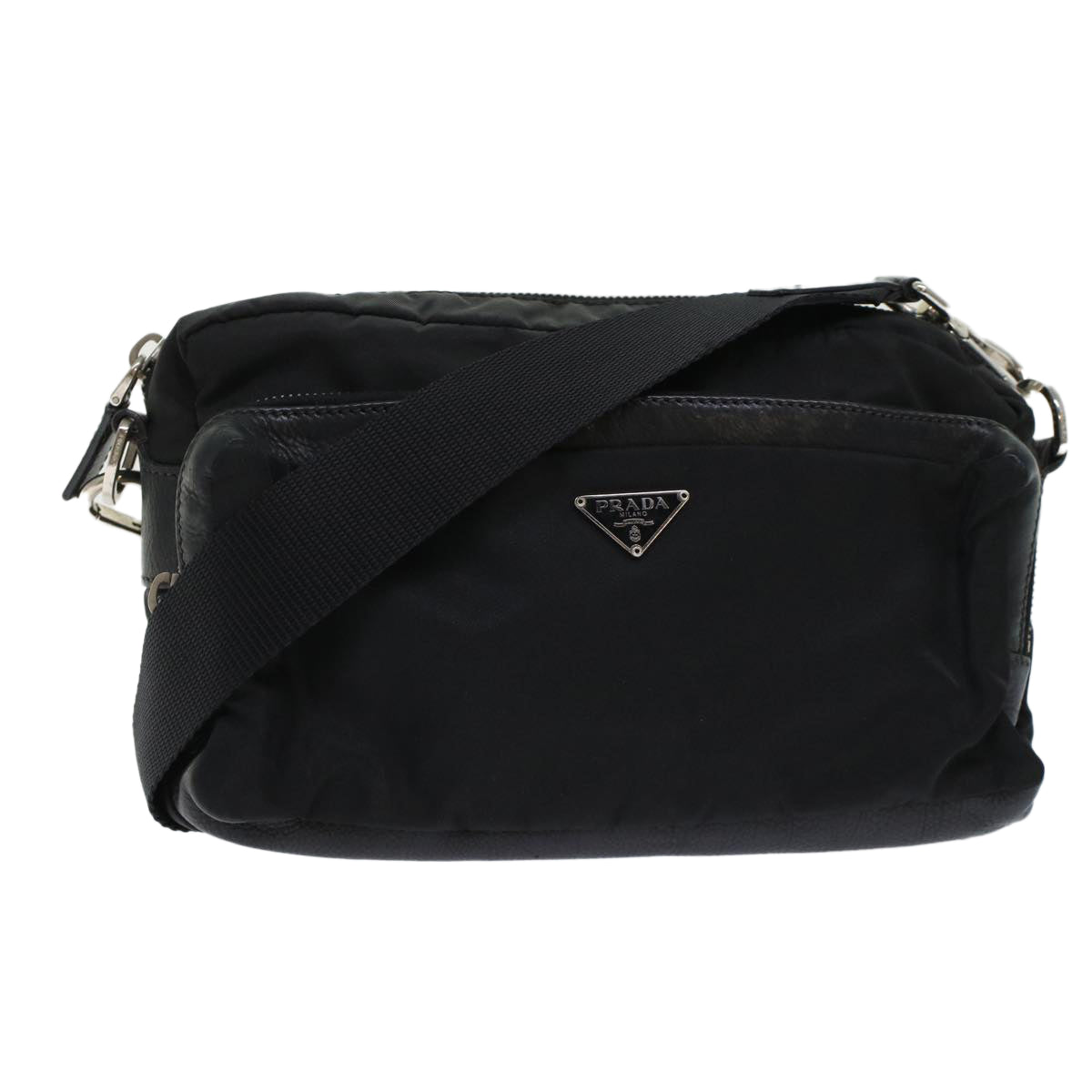 PRADA Shoulder Bag Nylon Leather Black Auth yk7476