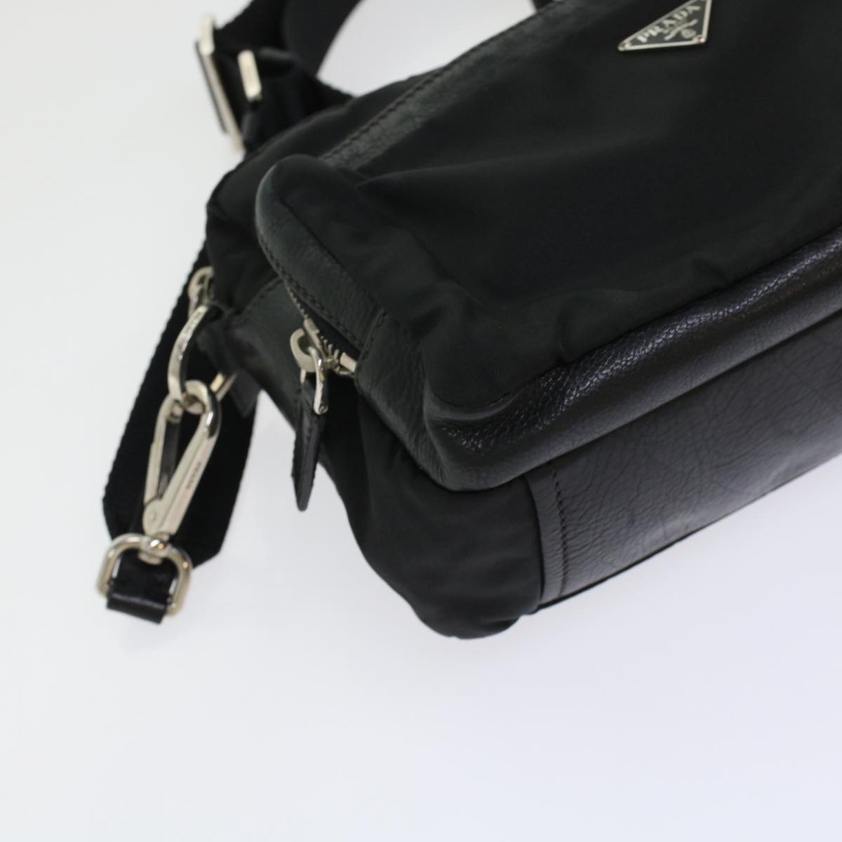 PRADA Shoulder Bag Nylon Leather Black Auth yk7476