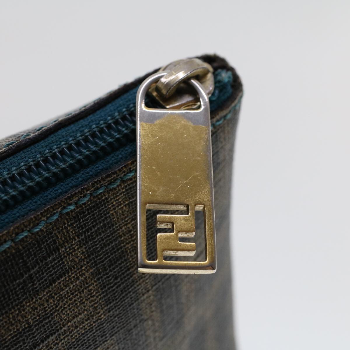 FENDI Zucca Canvas Pouch Black Brown Auth yk7489