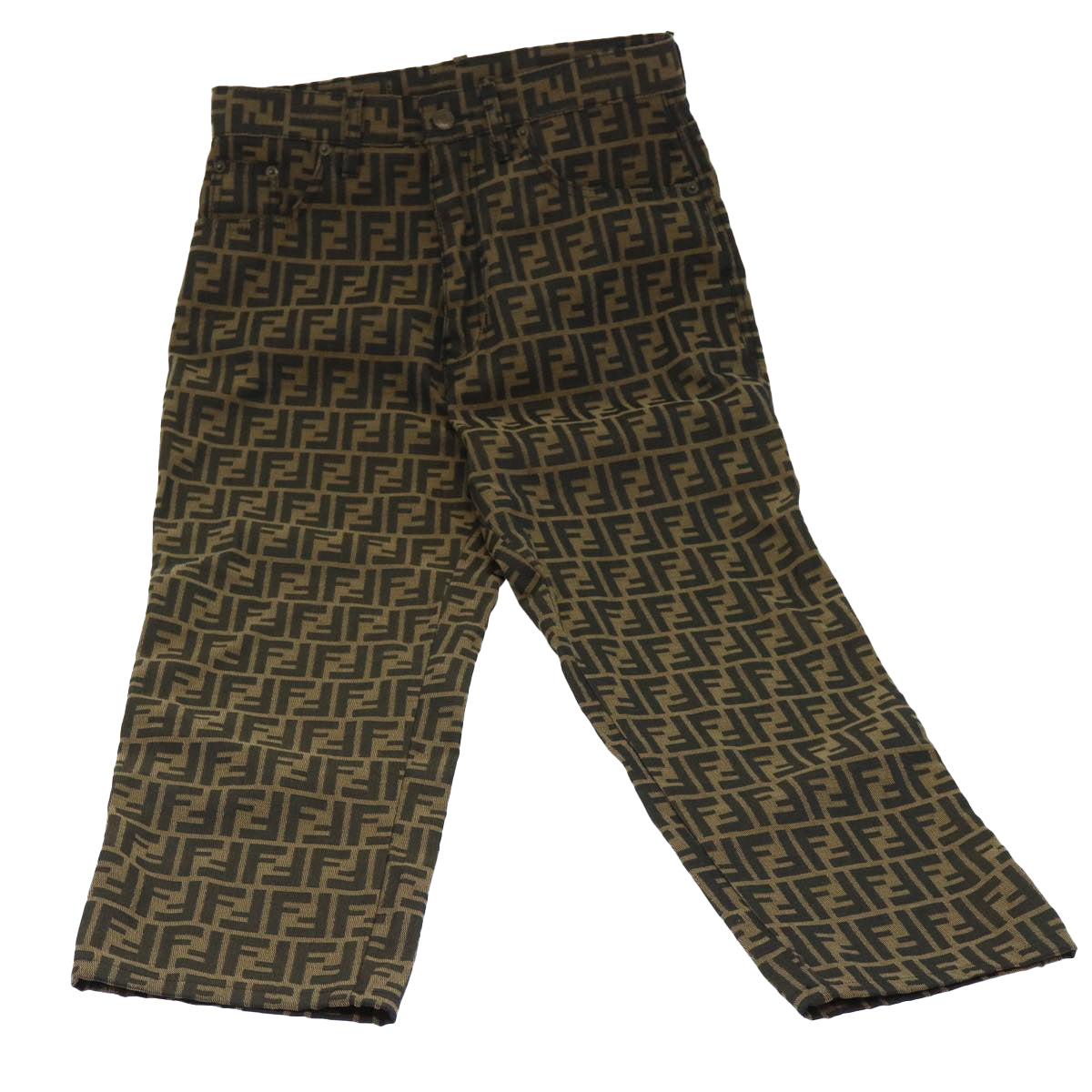 FENDI Zucca Canvas Pants S Black Brown Auth yk7500