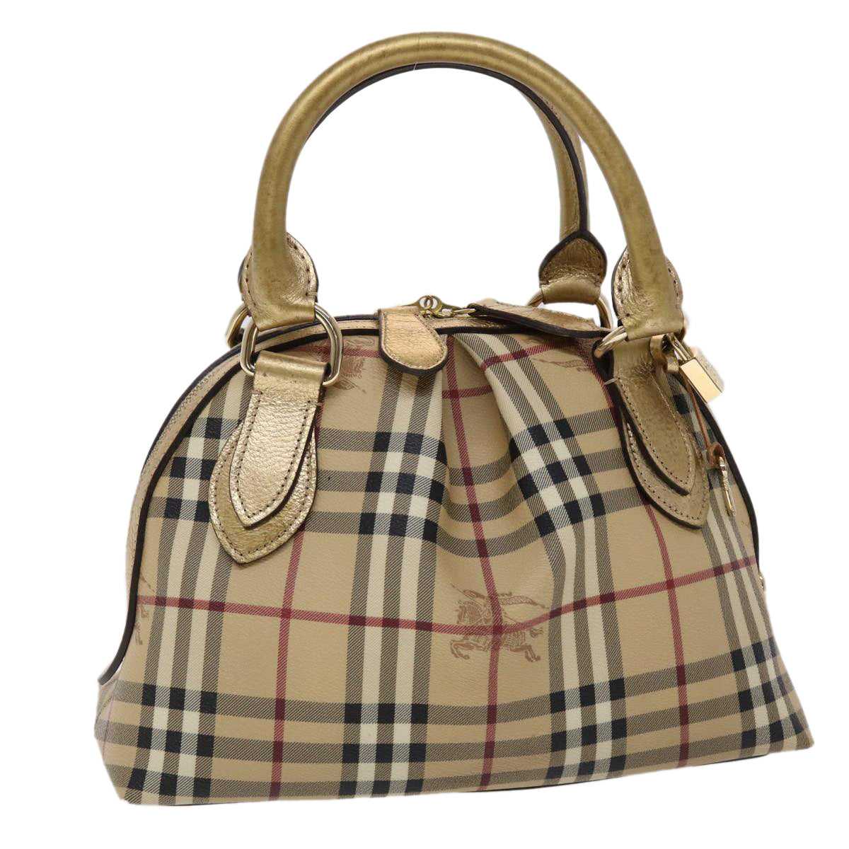 BURBERRY Nova Check Hand Bag PVC Leather Beige Auth yk7516