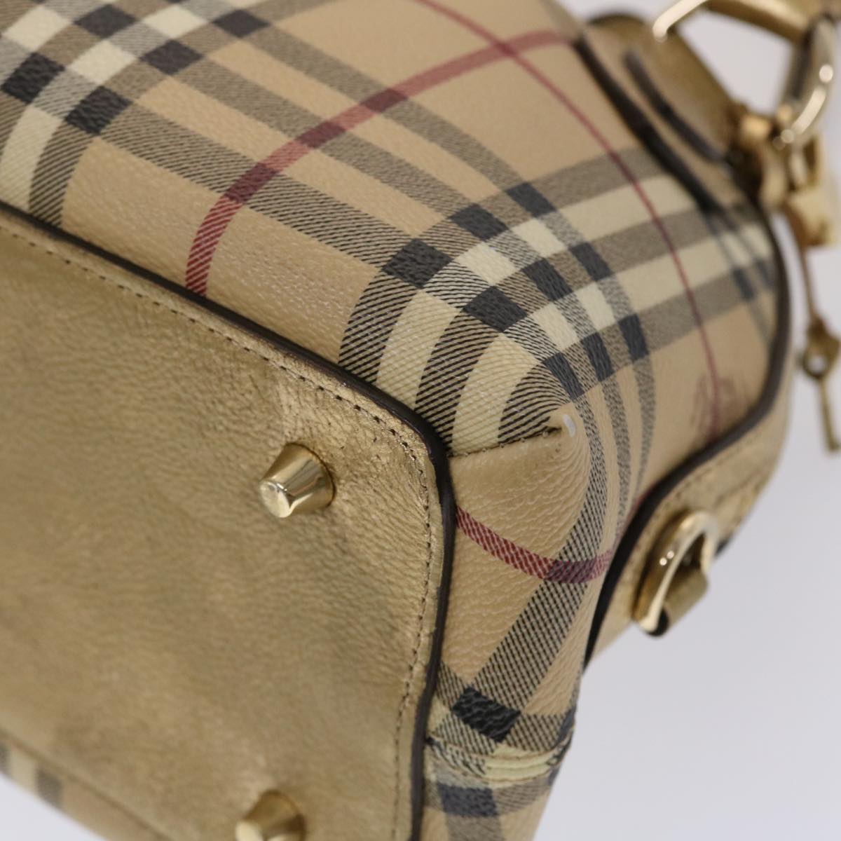 BURBERRY Nova Check Hand Bag PVC Leather Beige Auth yk7516