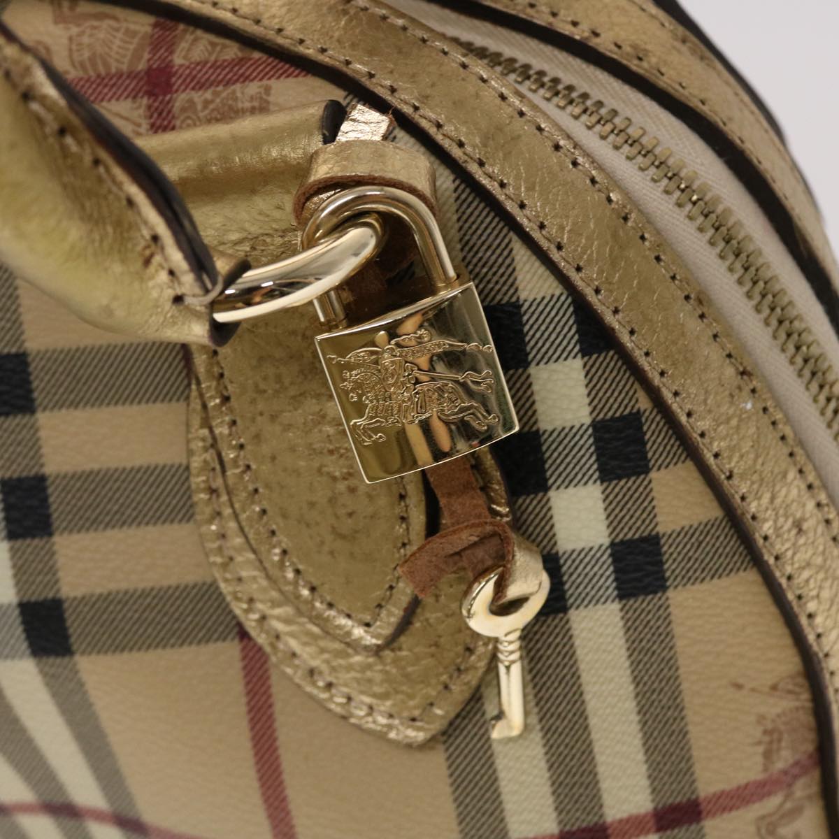 BURBERRY Nova Check Hand Bag PVC Leather Beige Auth yk7516