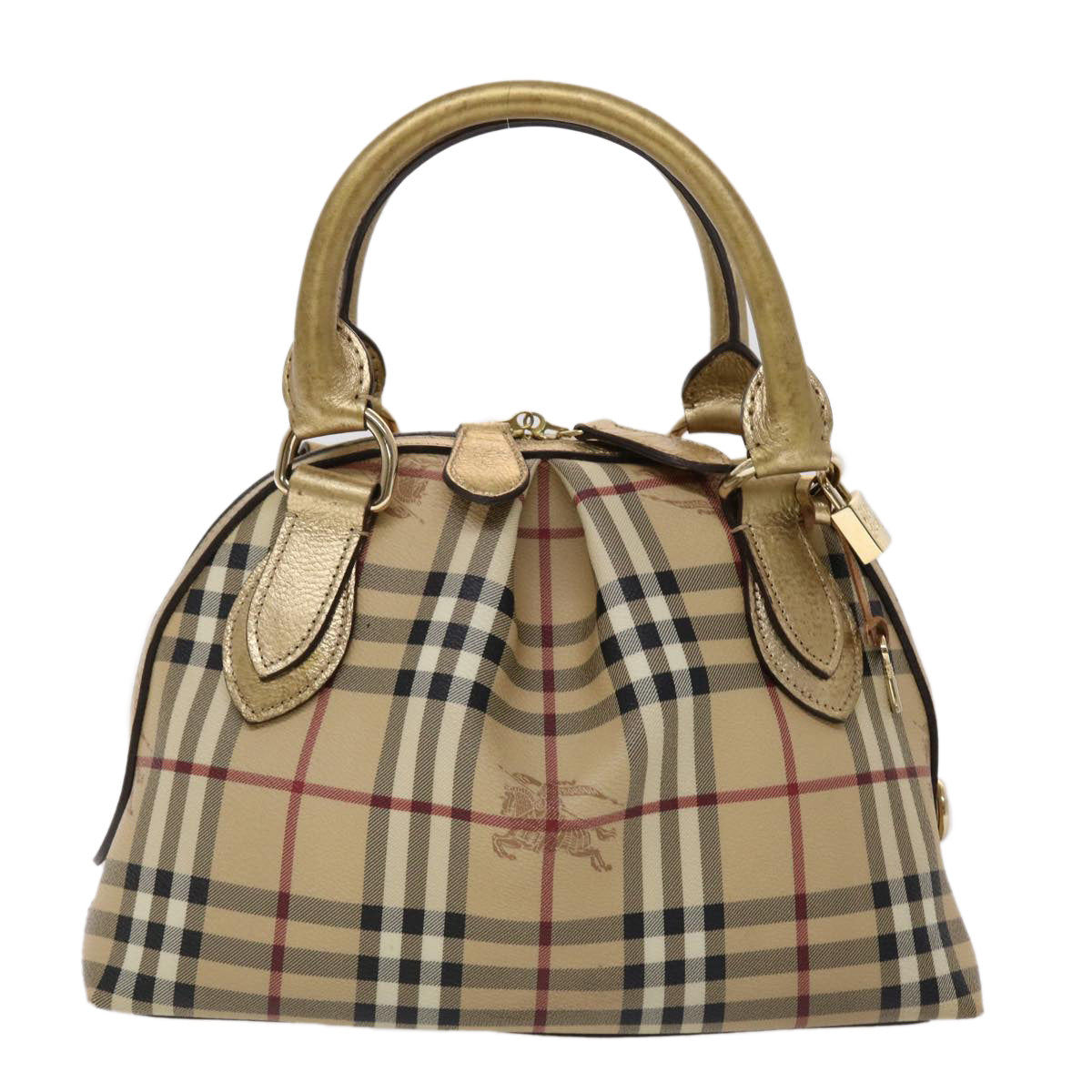 BURBERRY Nova Check Hand Bag PVC Leather Beige Auth yk7516